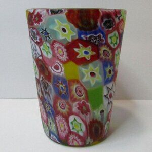 colorful millefore art glass tumbler Murano 4" tall glass holder
